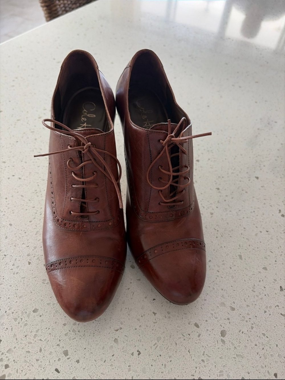 Cole Haan Brown Leather Lace-Up Oxford Heels Women's Size 9.5
